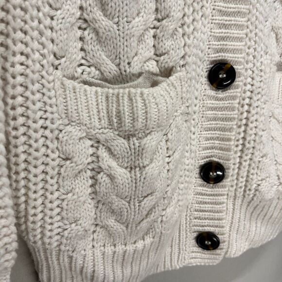 ZARA Chunky Cable Knit Wool Blend Cardigan Elbow Patches Button Sweater Women M - Picture 4 of 7